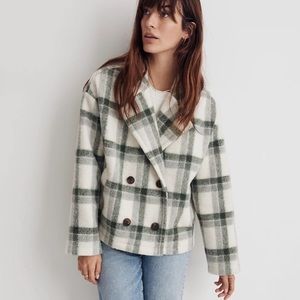 NWT Madewell Jacquard Double-Breasted Peacoat Evergreen Plaid Size Small